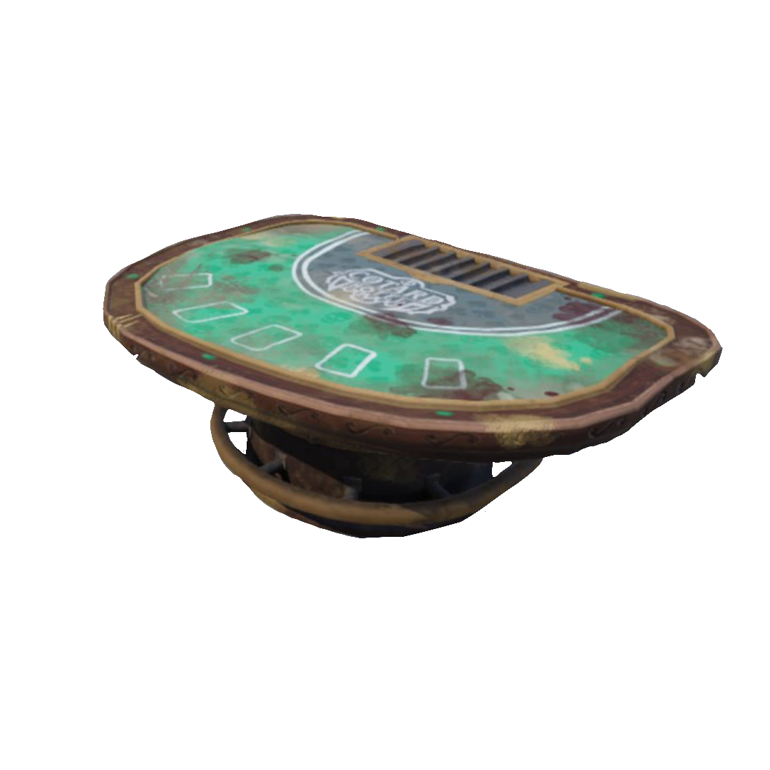 Casino blackjack table with green felt, chip tray and art deco base